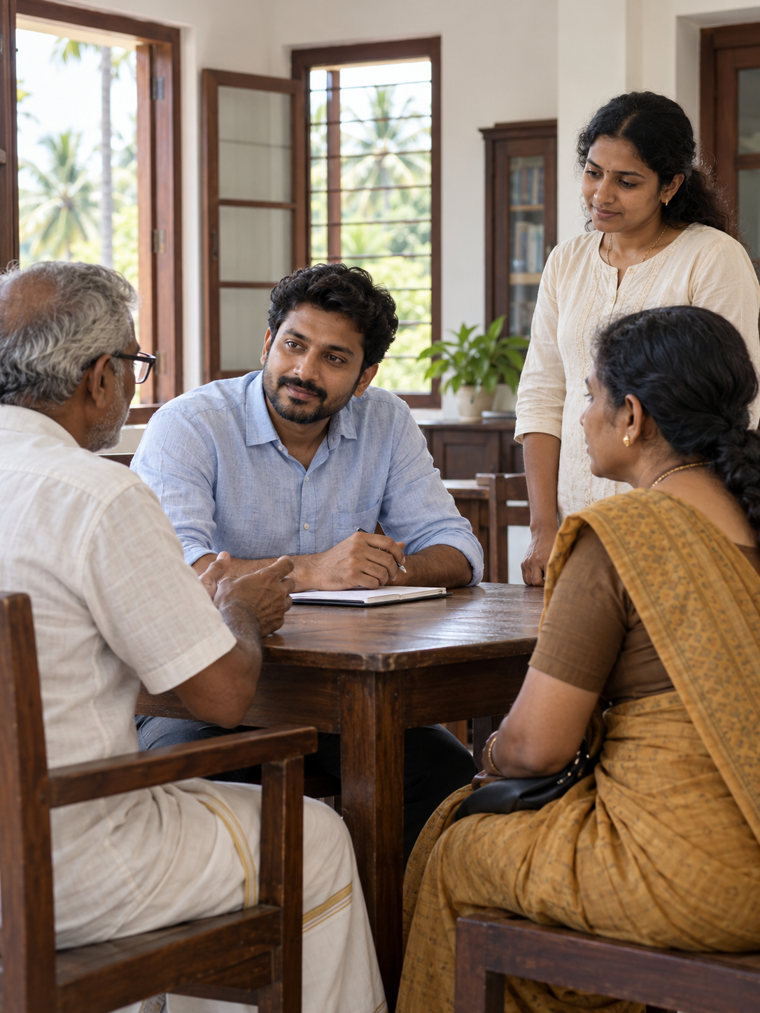 People sharing a community conversation in Kerala